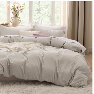 Solid Beige Pre-Washed Cotton-Like Extra-Soft Bedding Duvet Set 3Pc. KING SIZE